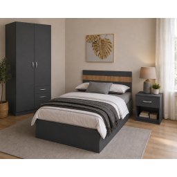 Dormitor SOLO Gri Antracit , Set Complet Mobila Dormitor cu Pat, Dulap E i Noptiera
