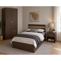 Dormitor SOLO Wenge , Set Complet Mobila Dormitor cu Pat, Dulap E i Noptiera