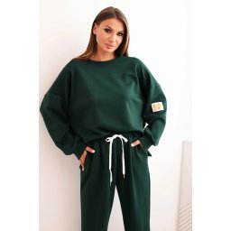Kesi Włoski Women's set with a loose sweatshirt and pants with the word LOVE dark green