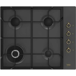 Plita Plita pe Gaz Incorporabila 4 Arzatoare 60 cm Antracit, Aprindere Electrica, Arzator WOK, Grilaje Fonta