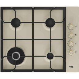 Plita Plita pe Gaz Incorporabila 4 Arzatoare 60 cm Crem, Aprindere Electrica, Arzator WOK, Grilaje Fonta