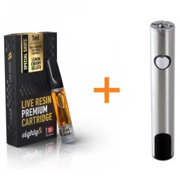 Set Baterie Vape Pen Preheat + Eighty8 1ml LIVE RESIN Pod CBD 65% 510 Lemon Cherry Gelato