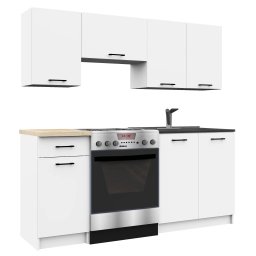 Set mobilier bucatarie Olivia 180 cm, 5 corpuri, alb si gri beton