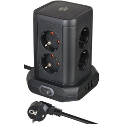 prelungitor tip turn brennenstuhl, 8 prize, 2 x usb a, 1 x usb-c, cablu 2m, pozitionare prize 45 ,
