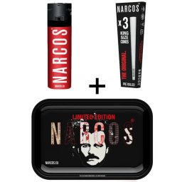 Narcos Set Bricheta + Conuri pre-rulate King size albe x3 + Tava de rulat Pablo Escobar negru 29 x 19cm (USA)
