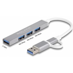 DELOCK 4 portos subţire USB Hub USB Type-C sau USB de tip A