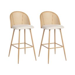 Produs Resigilat Set 2 scaune de bar Re-Bloom Cornell, lemn masiv/in, 46x51x104 cm, 120 kg, bej/natur - Verificat A