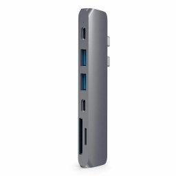 Docking Satech PRO Hub Type-C, HDMI 4K, PassThroughCharging, 2x USB 3.0, 2xSD, ThunderBolt 3, Gri spatial