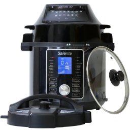 MultiCooker Salente Ario, 1500 W, 6 L, gatire sub presiune, control digital, 42 programe, 11 moduri de gatire, Timer, Negru