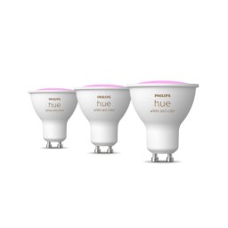 Pachet 3 becuri LED RGB inteligente Philips Hue, Bluetooth, GU10, 4.2W, 400 lm, lumina alba si colorata, Clasa energetica E
