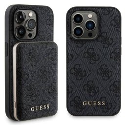 Husa Guess 4G Metal Gold Logo + baterie externa MagSafe 5000mAh compatibila cu iPhone 14 Pro Max, Negru