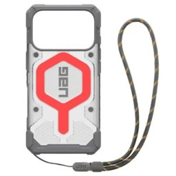 Husa UAG Pathfinder Clear MagSafe iPhone 17 Pro Active Lava Lanyard Gri Transparent