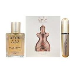 Niche Emarati Toleen + atomizer - Apă de parfum (EDP), 20 ml - Categorie olfactivă: Oriental-Spicy / amber-floral - Note vârf: Ghimbir, Pară, Trandafir - Note mijloc: Ambroxan, Floare de portocal - Note bază: Amber, Mosc
