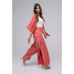 Pantaloni Gizel Cărămiziu cu Parte Suprapusă și Talie Înaltă