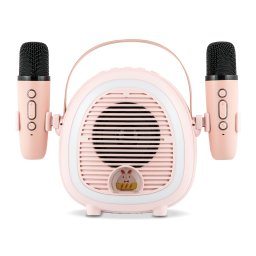 Boxa portabila karaoke pentru copii cu Bluetooth si 2 microfoane, roz