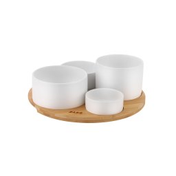 Set 4 boluri de servire din ceramica cu suport bambus Zass ZG-SB 02 Alb