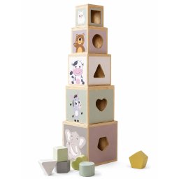 Cuburi educative din lemn cu forme geometrice, 5 piese, 48 cm