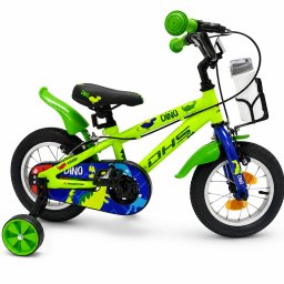 Bicicleta pentru copii DHS Dino 12 inch, verde, cu roti ajutatoare
