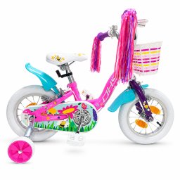 Bicicleta pentru copii DHS Summer 12 inch, roz, cu roti ajutatoare si cos