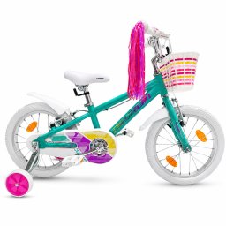 Bicicleta pentru copii Devron Cosmo 16 inch, turcoaz, cu roti ajutatoare