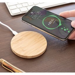Incarcator wireless din bambus pentru telefoane Qi, cu LED si oprire automata