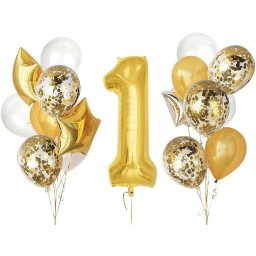 Set 16 baloane aniversare pentru 1 an, auriu, decor festiv elegant