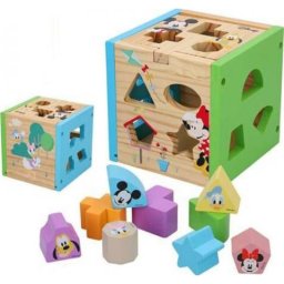 Joc educativ de constructie Disney din lemn, sortator forme, 15 cm