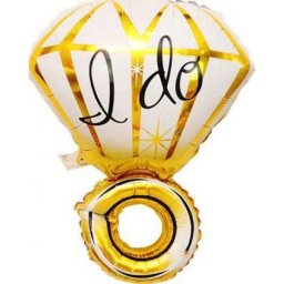 Balon din folie inel auriu cu diamant pentru logodna, 70x50 cm
