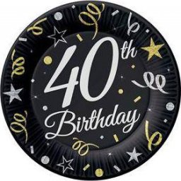 Set 8 farfurii de unica folosinta pentru aniversare 40 ani, 18 cm