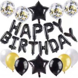 Set baloane Happy Birthday negru si auriu pentru decor festiv elegant