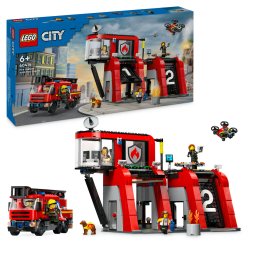 LEGO City Statie de pompieri cu camion si drona, 843 piese, 6+ ani