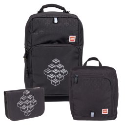 Set 3 piese LEGO Bricks negru pentru scoala, ergonomic