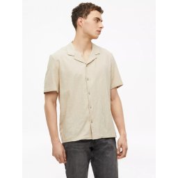 s.Oliver Camasa cu maneca scurta barbati, din bumbac, Resort fit, Bej (SELECTATI MARIMEA: L)