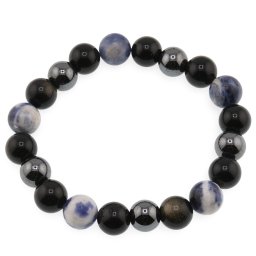 Bratara pentru barbati Obsidian, Hematit si Sodalit sfere 10mm mix pe elastic