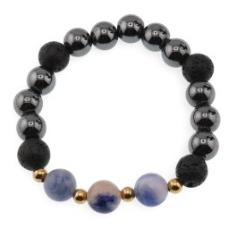 Bratara pentru barbati Sodalit, Hematit si Roca vulcanica sfere 10mm pe elastic