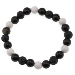 Bratara pentru barbati Obsidian, Howlit si Roca vulcanica sfere 8mm pe elastic