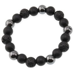 Bratara pentru barbati Onix mat, Roca vulcanica si Hematit sfere 10mm pe elastic
