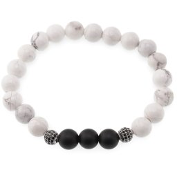 Bratara pentru barbati Howlit, Onix mat sfere 8mm si elemente din otel inoxidabil pe elastic