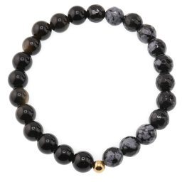 Bratara pentru barbati Obsidian auriu sfere si Obsidian fulg de nea sfere fatetate 8mm pe elastic