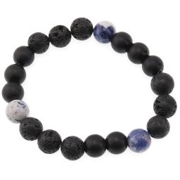 Bratara pentru barbati Sodalit, Onix mat si Roca vulcanica sfere 10mm pe elastic