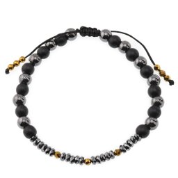 Bratara pentru barbati onix mat, Hematit si Hematit auriu 4-6mm cu nod reglabil