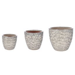 Set 3 ghivece flori ceramica crem argintie 24,5 x 23 cm, 31 x 29,5 cm, 38 x 35 cm