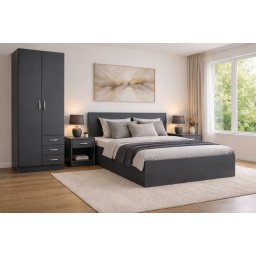 Dormitor STAR Gri Antracit , Set complet cu pat, dulap E i 2 noptiere
