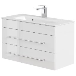 Portus dulap de baie cu lavoar 80x50x36 cm, 2 sertare, PAL foliat, alb lucios - Verificat A · Re-Bloom