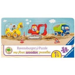 Puzzle lemn utilaje constructii, 3 piese