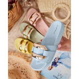 Resti Blue women's slippers with golden Serina ornament - Footwear