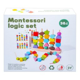 Joc logic Montessori cu 25 piese din lemn