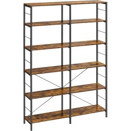 Biblioteca VASAGLE cu 6 rafturi, cadru metalic si stil industrial, maro rustic