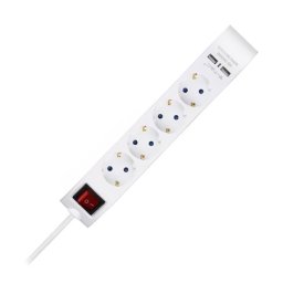 Prelungitor V-TAC cu 5 prize, 2 porturi USB si intrerupator, 1,4 m
