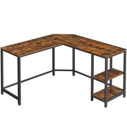 Birou de colt VASAGLE în forma de L cu 2 rafturi, 130x130 cm, maro rustic